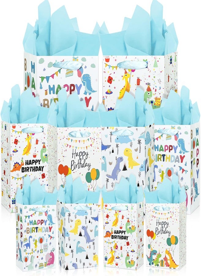 KEEPARTY 10PCS Assorted Sizes Dinosaur Happy Birthday Gift Bag Set with Handles and Tissue Papers for Boys and Girls Birthday Party Baby Shower Newborn with 4 Design Styles 4 Small 4 Medium and 2 Large Gift Bags - Image 1